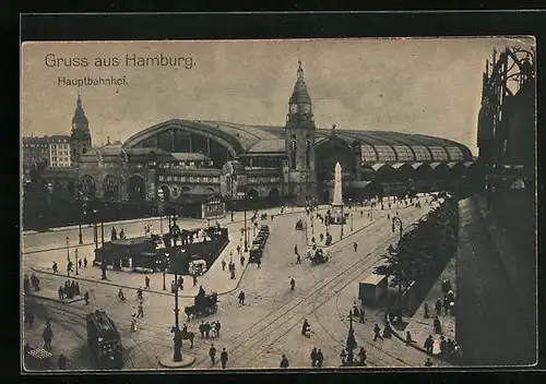 AK Hamburg, Strassenbahn vor dem Hauptbahnhof