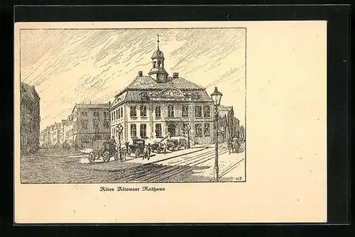 Künstler-AK Hamburg, Altes Altonaer Rathaus, Pferdewagen