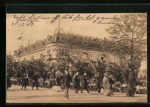 AK Hamburg, Passanten vor dem Alster-Pavillon