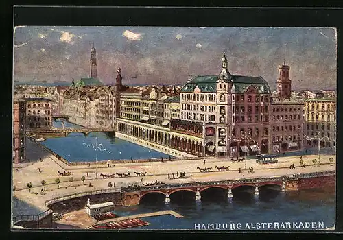 AK Hamburg-Neustadt, Brücke vor den Alsterarkaden
