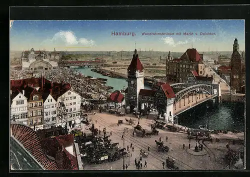 AK Hamburg, Wandrahmsbrücke mit Markt v. Deichtor