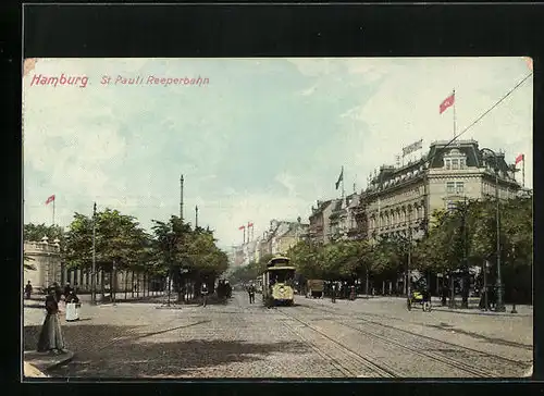 AK Hamburg-St. Pauli, Strassenbahn auf Reeperbahn