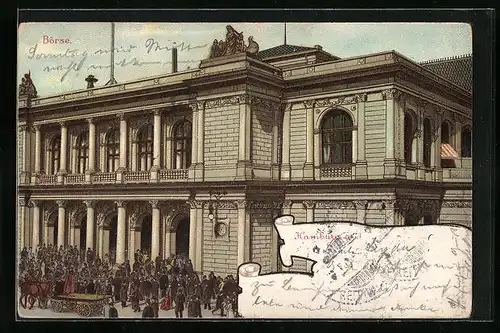 Lithographie Hamburg, Menschenmassen vor der Börse