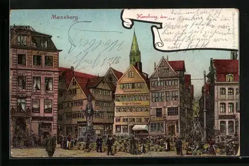 Lithographie Hamburg, Strassenpartie am Messberg