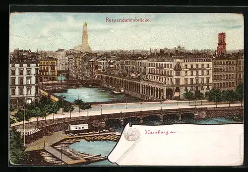 Lithographie Hamburg, Ortspartie an der Reesendammbrücke