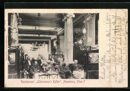 AK Hamburg, Restaurant Lünsmanns Keller, Innenansicht, Plan 7