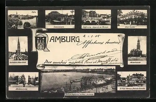 AK Hamburg, Hafen, Lombardsbrücke, Alster Pavillon, Jungfernstieg