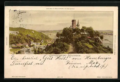 Lithographie Hamburg-Blankenese, Blick auf das gleichnamige Hotel