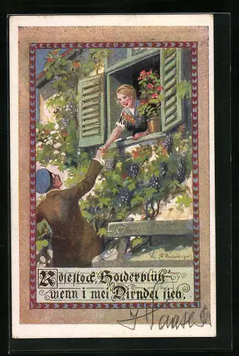 Künstler-AK F. Gareis: Rosestock, Holderblüh` - wenn i mei` Dirndel sieh.