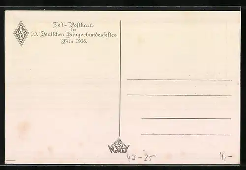 Künstler-AK Wien, Franz Schubert, Der Lindenbaum, Fest-Postkarte des 10. Deutschen Sängerbundesfestes, 1928