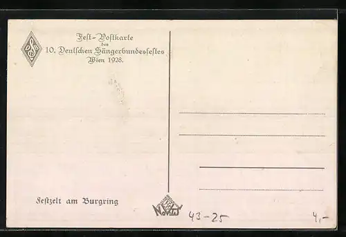 Künstler-AK Wien, Fest-Postkarte des 10. Deutschen Sängerbundesfestes, 1928