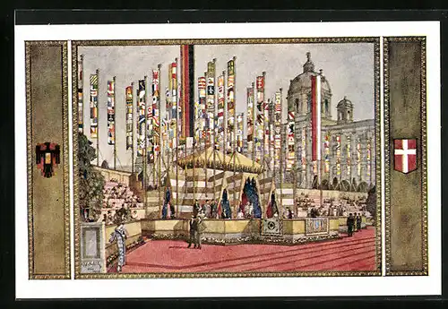 Künstler-AK Wien, Fest-Postkarte des 10. Deutschen Sängerbundesfestes mit Wappen, 1928