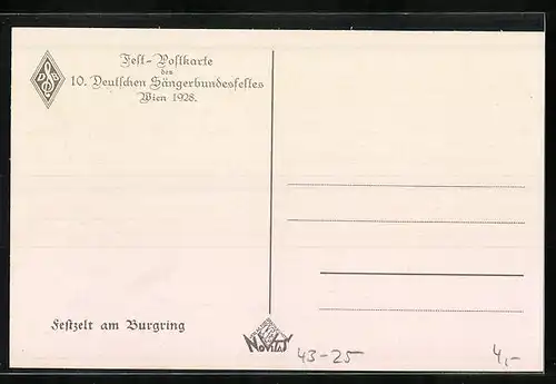 Künstler-AK Wien, Fest-Postkarte des 10. Deutschen Sängerbundesfestes mit Wappen, 1928