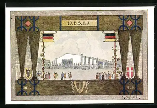 Künstler-AK Wien, Fest-Postkarte des 10. Deutschen Sängerbundesfestes, 1928