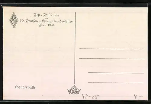 Künstler-AK Wien, Fest-Postkarte des 10. Deutschen Sängerbundesfestes, 1928