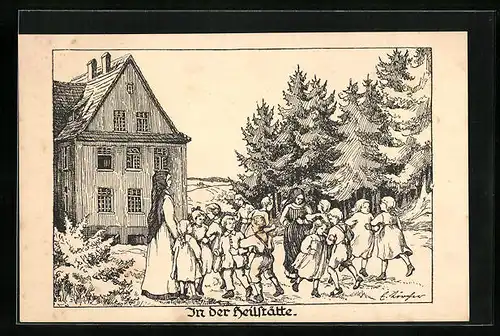 Künstler-AK In der Heilstätte, Schwestern mit Kindern, Kinderfürsorge