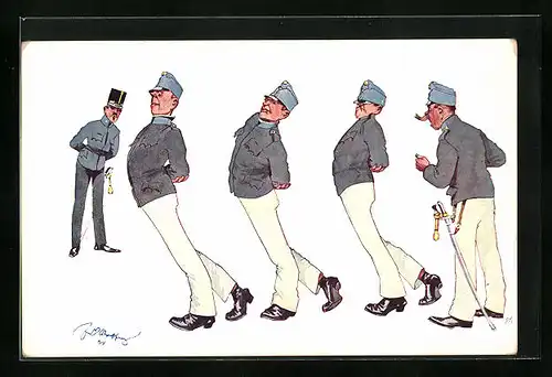 Künstler-AK Fritz Schönpflug: Soldaten üben das Marschieren