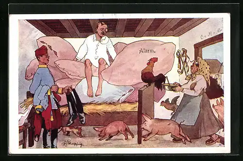 Künstler-AK Fritz Schönpflug: Soldat beim freudigen Erwachen