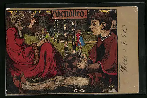 Künstler-AK Ferdinand Spiegel: Abendlied im Mittelalter