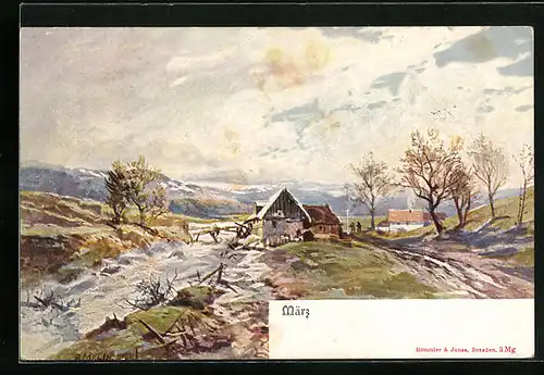 Künstler-AK Haus im Tal, Allegorie für März
