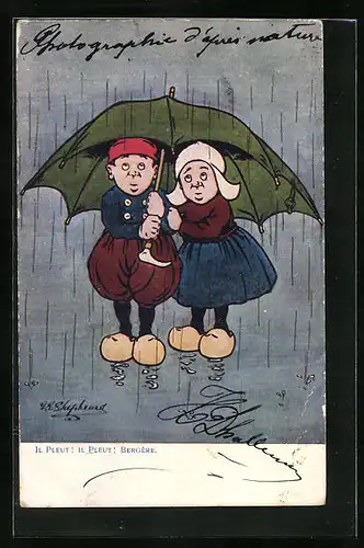 Künstler-AK George Edward Shepheard: Il Pleut! Il Pleut! Bergère.