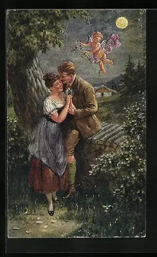 Künstler-AK Kränzle: Stelldichein im Mondenschein
