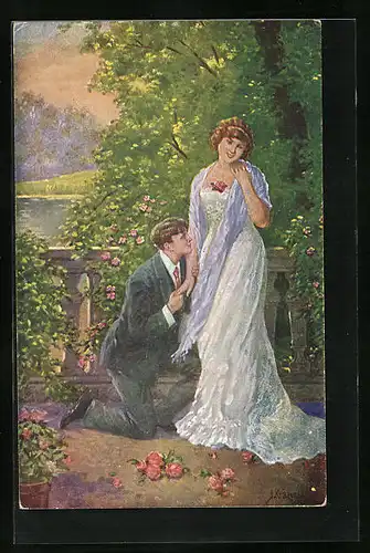 Künstler-AK Kränzle: Herr gesteht einer Dame seine Liebe