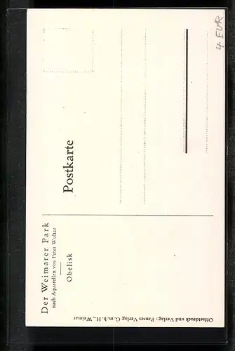 Künstler-AK Weimar, Der Weimarer Park mit Obelisk