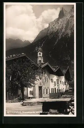 AK Mittenwald, Strassenpartie mit Viererspitze