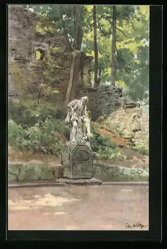 Künstler-AK Weimar, Der Weimarer Park mit Shakespeare-Denkmal