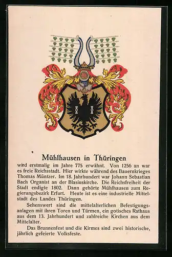 AK Mühlhausen i. Thür, Ortsgeschichte mit Wappen