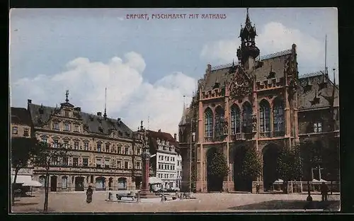 AK Erfurt, Fischmarkt mit dem Rathaus