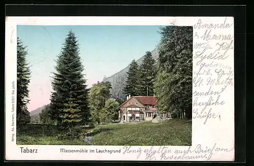 AK Tabarz /Thür., Massenmühle, Gasthaus mit Goldfenstern, Lauchagrund