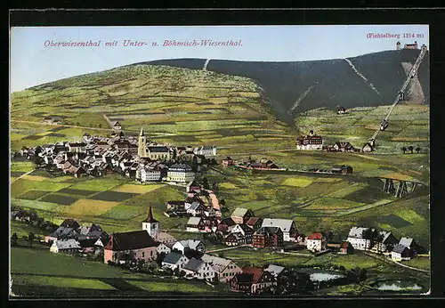 AK Oberwiesenthal, Totalansicht mit Unter- u. Böhmisch-Wiesenthal