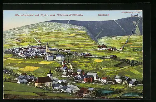 AK Oberwiesenthal, Totalansicht mit Unter- u. Böhmisch-Wiesenthal