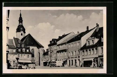 AK Zschopau, Ortspartie mit Kirche