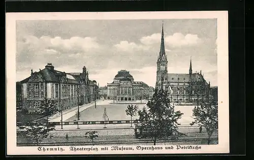 AK Chemnitz, Theaterplatz mit Museum und Opernhaus