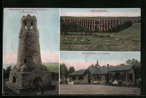 AK Netzschkau, Bismarckturm u. Gasthaus auf dem Kuhberg