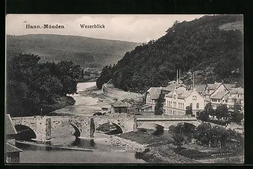 AK Hann. Münden, Brücke mit Weserblick