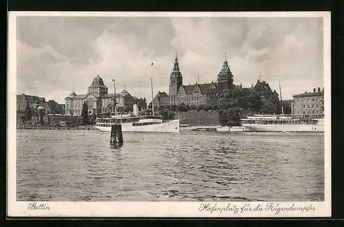 AK Stettin, Hafenplatz für den Rügendampfer