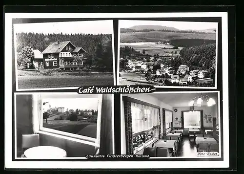 AK Finsterbergen /Th., Café Waldschlösschen, Ortsansicht aus der Vogelschau