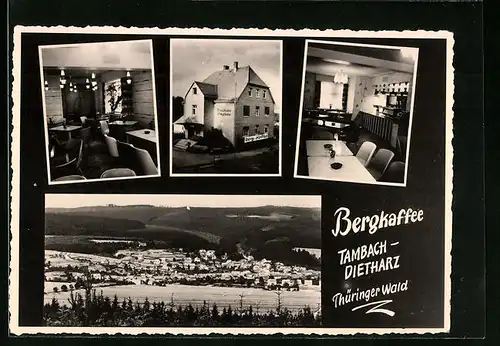 AK Tambach-Dietharz, Gaststätte Bergkaffee, Ortsansicht aus der Vogelschau