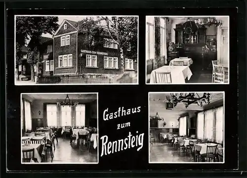 AK Schmiedefeld am Rennsteig, Gasthaus zum Rennsteig - Gebäude, Speiseraum