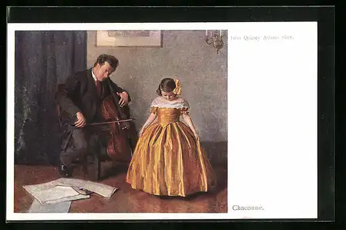 Künstler-AK sign. John Quincy Adams: Chaconne, Cellist mit kleiner Sängerin