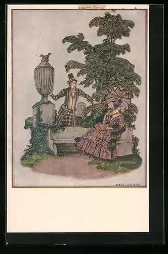 Künstler-AK sign. Bernd Steiner: Rendezvous im Park