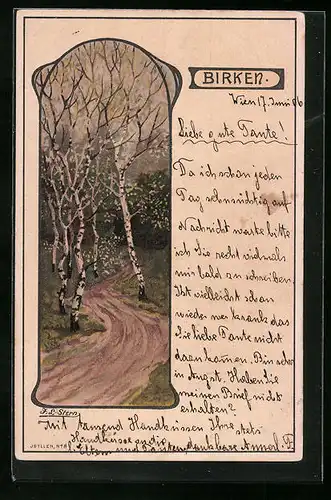 Künstler-AK sign. J. L. Stern: Waldweg mit Birken