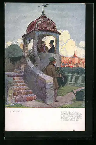 Künstler-AK sign. J. Wenig: Lustige Gesellschaft