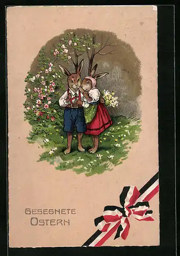 AK Osterhasen-Pärchen auf Wiese