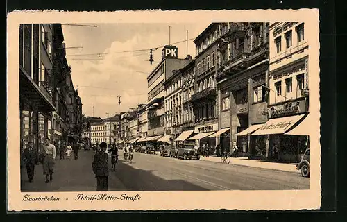 AK Saarbrücken, Strasse mit Geschäften