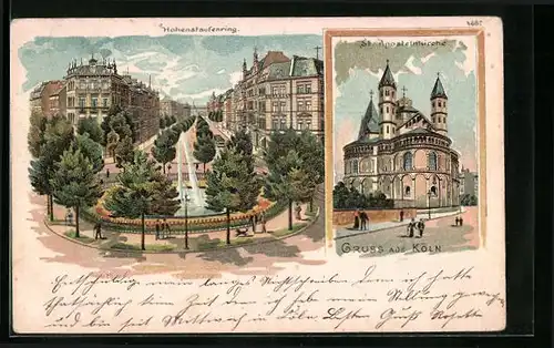 Lithographie Köln, Hohenstaufenring, St. Apostelkirche
